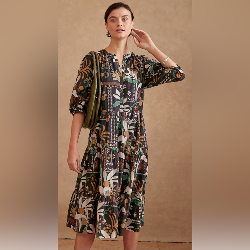 Velvet by Graham & Spencer | Johanna Tiered Dress Brown Floral Sz XS